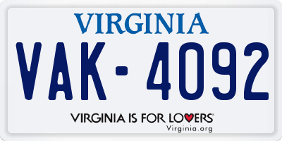 VA license plate VAK4092