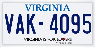 VA license plate VAK4095