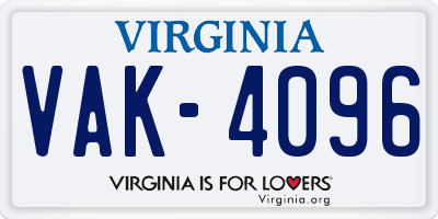 VA license plate VAK4096