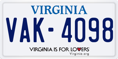 VA license plate VAK4098