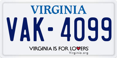 VA license plate VAK4099