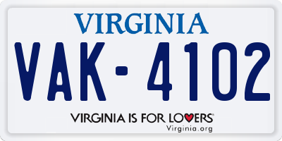 VA license plate VAK4102