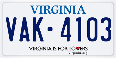 VA license plate VAK4103