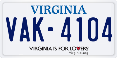 VA license plate VAK4104