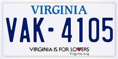 VA license plate VAK4105