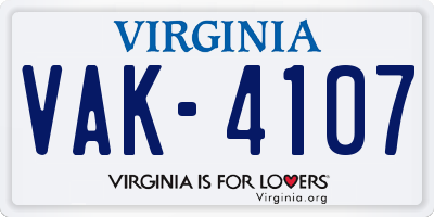 VA license plate VAK4107