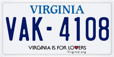 VA license plate VAK4108