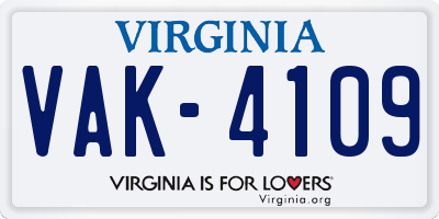 VA license plate VAK4109