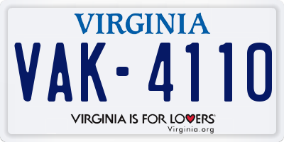 VA license plate VAK4110