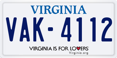 VA license plate VAK4112