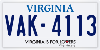 VA license plate VAK4113