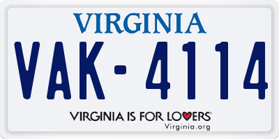 VA license plate VAK4114