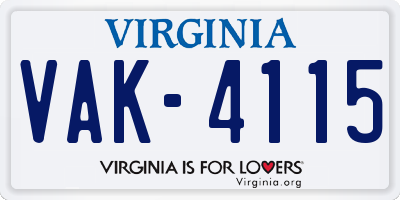 VA license plate VAK4115