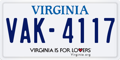 VA license plate VAK4117