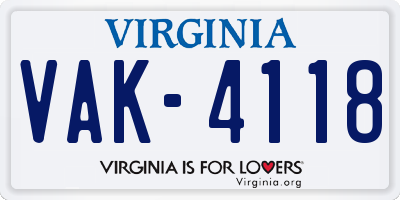 VA license plate VAK4118