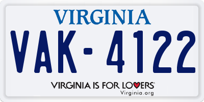 VA license plate VAK4122