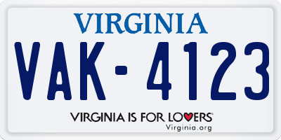 VA license plate VAK4123