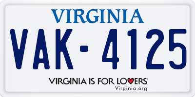 VA license plate VAK4125