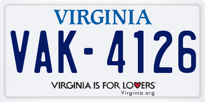 VA license plate VAK4126