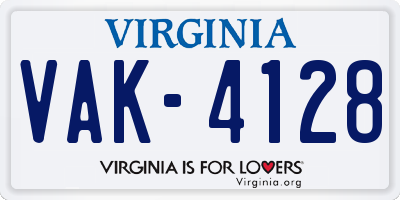 VA license plate VAK4128
