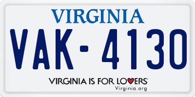VA license plate VAK4130
