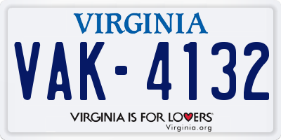 VA license plate VAK4132