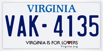 VA license plate VAK4135