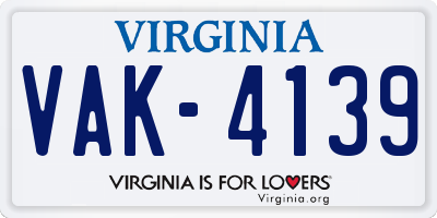 VA license plate VAK4139