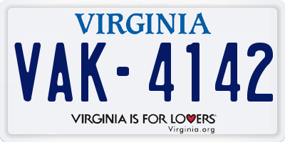 VA license plate VAK4142