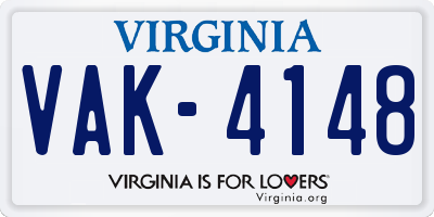 VA license plate VAK4148