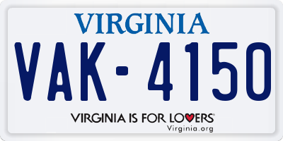 VA license plate VAK4150