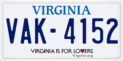 VA license plate VAK4152