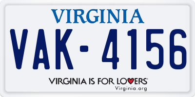 VA license plate VAK4156