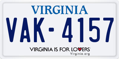 VA license plate VAK4157