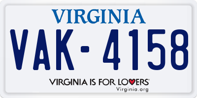 VA license plate VAK4158