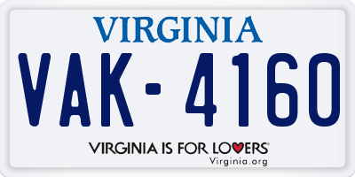 VA license plate VAK4160