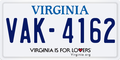 VA license plate VAK4162