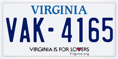 VA license plate VAK4165