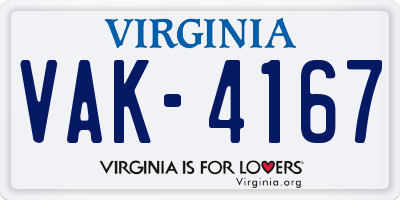 VA license plate VAK4167