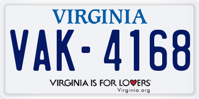 VA license plate VAK4168