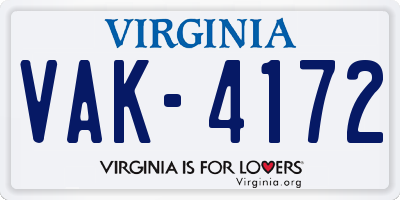 VA license plate VAK4172