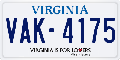 VA license plate VAK4175