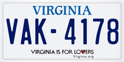VA license plate VAK4178