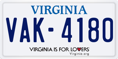 VA license plate VAK4180