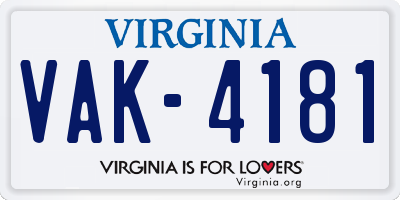 VA license plate VAK4181