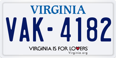 VA license plate VAK4182