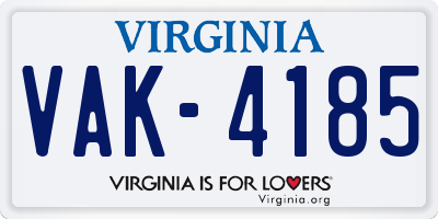 VA license plate VAK4185