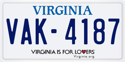 VA license plate VAK4187