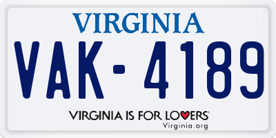 VA license plate VAK4189