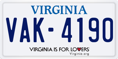 VA license plate VAK4190